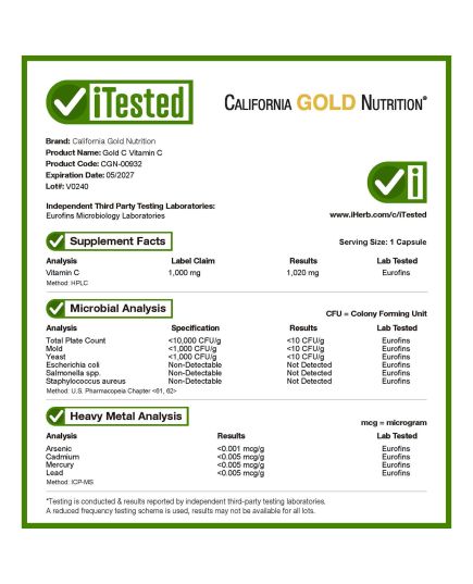 California Gold Nutrition, Gold C™, USP Grade Vitamin C, 1,000 mg, 240 Veggie CapsulesCalifornia Gold Nutrition, Gold C, USP Grade Vitamin C, 500 mg, 240 Veggie CapsulesCalifornia Gold Nutrition, Buffered Gold C, GOLD Standard Sodium Ascorbate (Vitamin C), 750 mg, 60 Veggie CapsulesCalifornia Gold Nutrition, Gold C Powder, Vitamin C, 1,000 mg, 8.81 oz (250 g)California Gold Nutrition, Total C Complex with Ascorbic Acid, Amla Extract, Citrus Bioflavonoids & Rose Hip Extract, 500 mg, 240 Veggie Capsulesproduct name